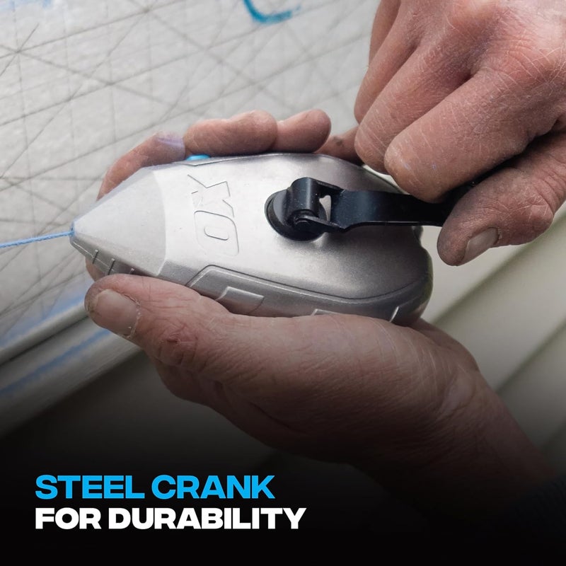 Ox Tools Contractor 100ft Chalk Line Tool Aluminum Construction Steel Crank & 1:1 Gear Ratio and Cotton and Nylon Basic Fine Line Marking Tool Professional Grade Chalk Box -T630501 - Image 5